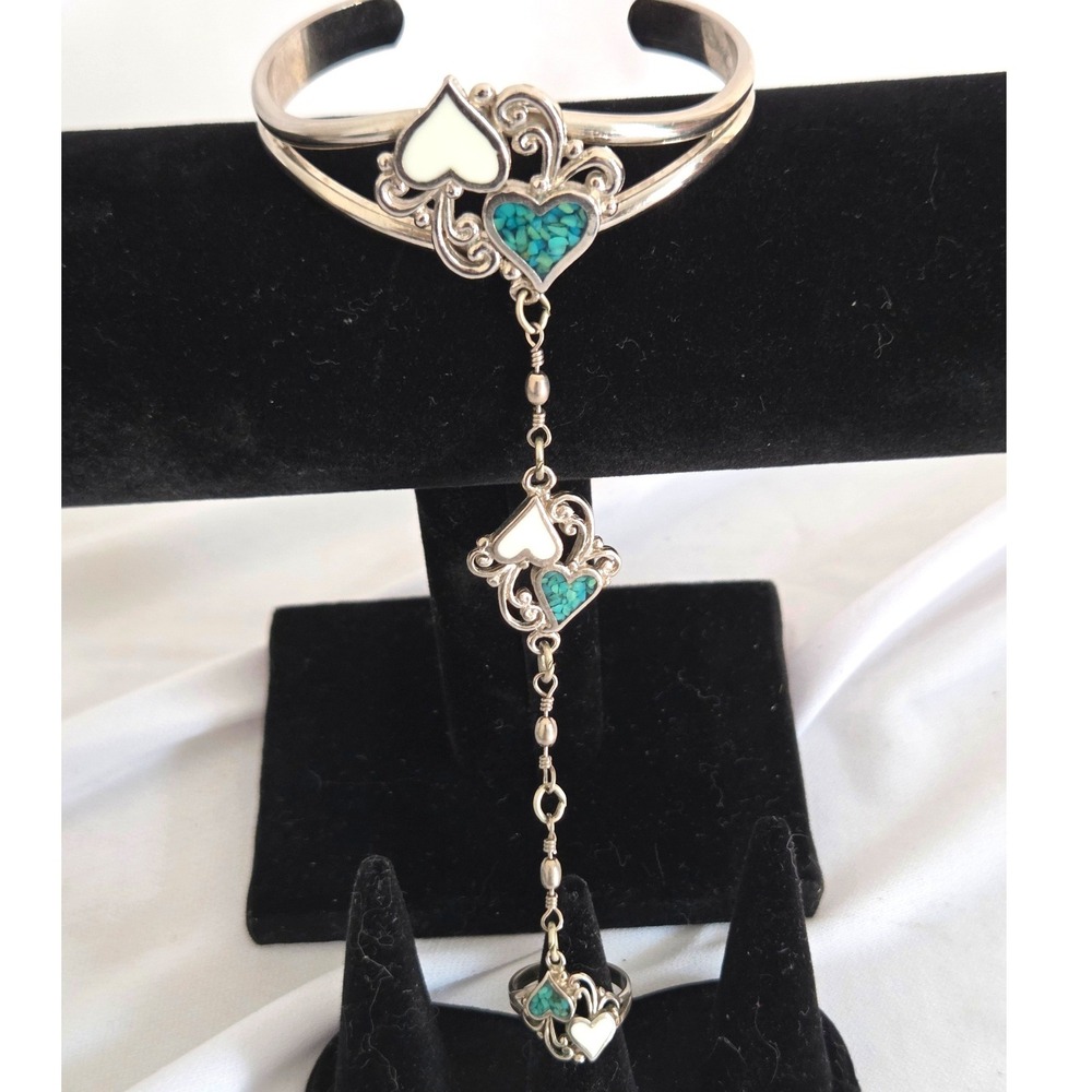 Vintage Silver Turquoise Heart Slave Bracelet Ring